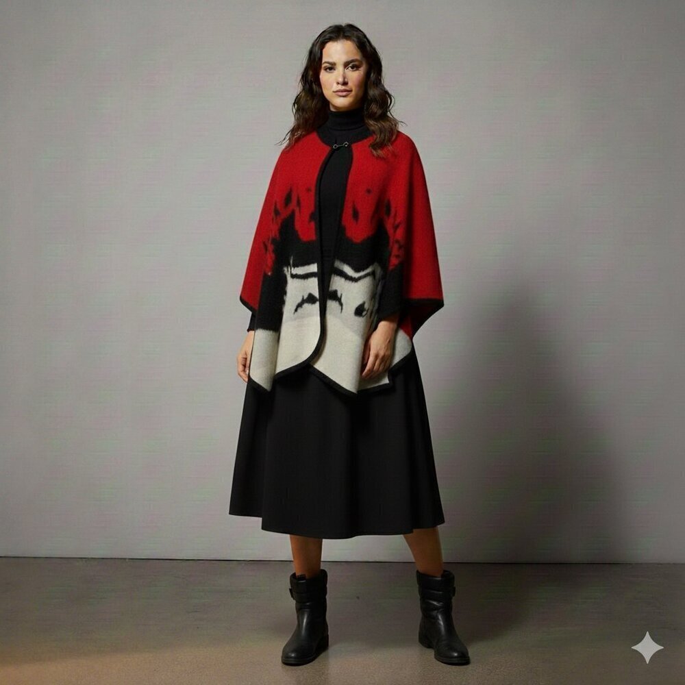 Beautiful Red/black/white Ecuadorian Wool Cape